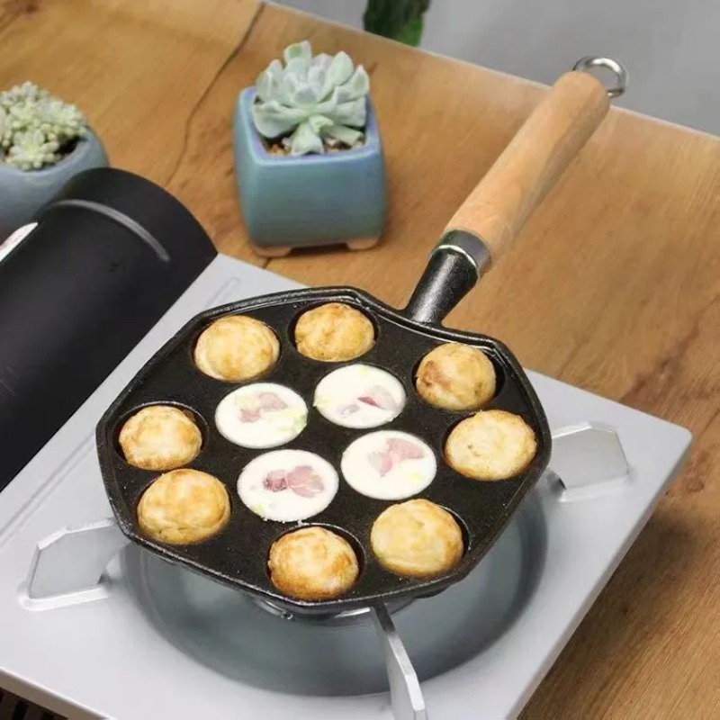 Cast Iron Tetsubin - プロの誘導鋳鉄ガスストーブベーキングパン、14穴、パンケーキ、シリコンブラシ、家庭、キッチン、家庭用、ギフト