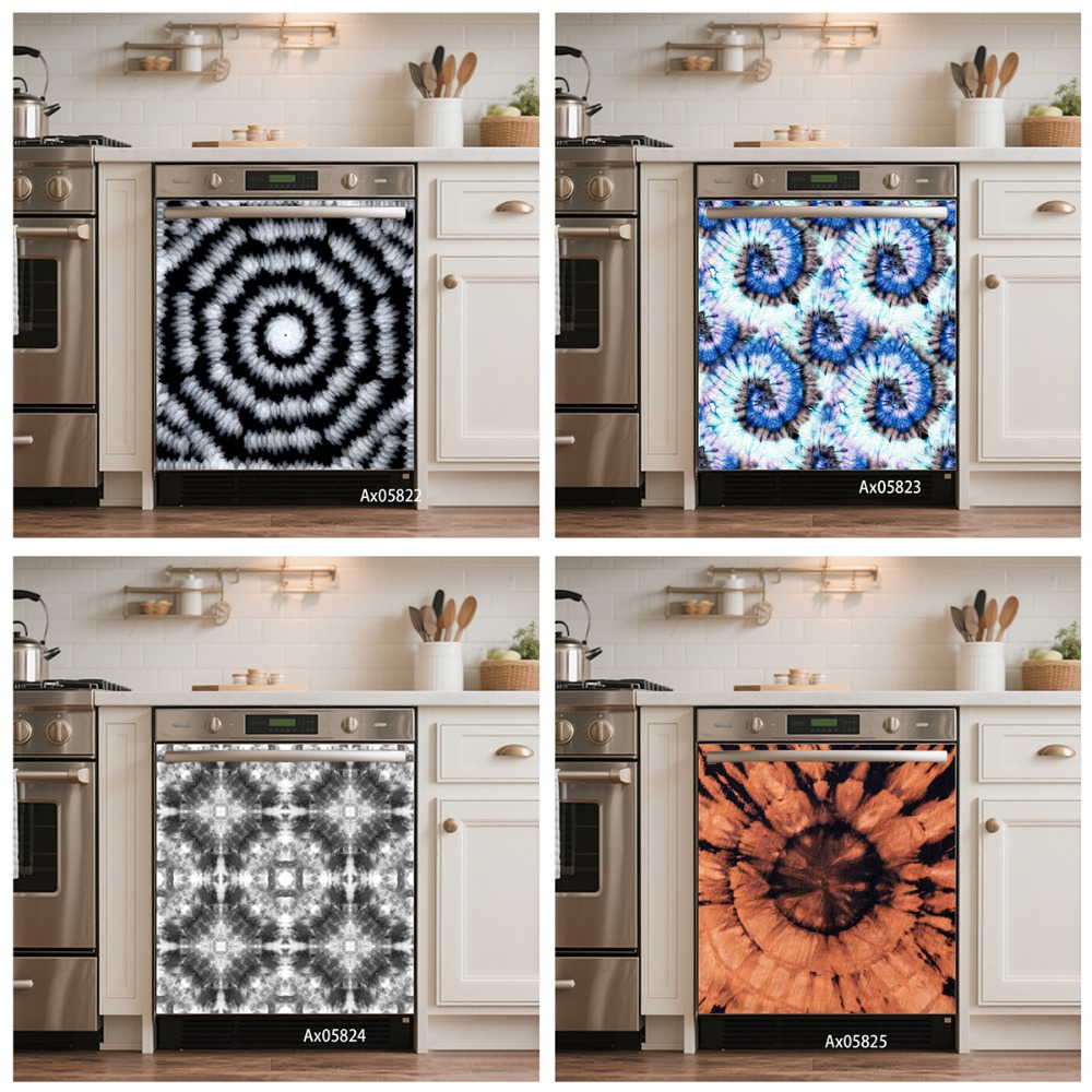 Shibori Tie Dye - ボヘミアンタイダイスパイラルシボリグラデーション食器洗い機用ステッカー自己粘着ヒッピーティーンキャビネットウォッシャーウォールデカール家の装飾