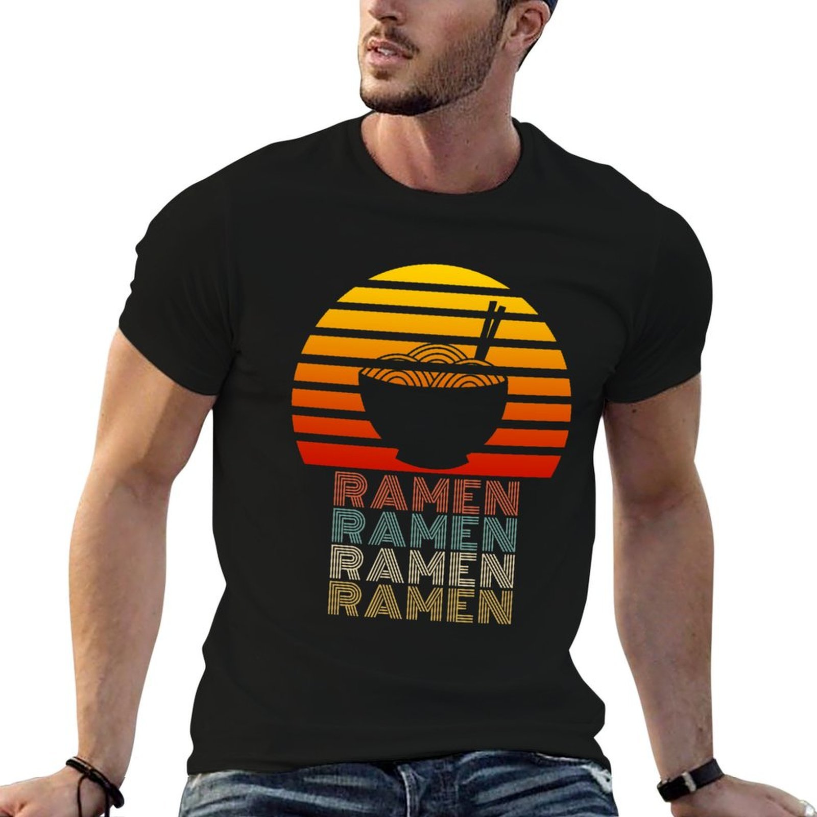 Japanese Daily Lifestyle - ラーメンライフ日本の麺愛好家ヴィンテージレトロスタイルTシャツカジュアルライトサマー半袖トップス