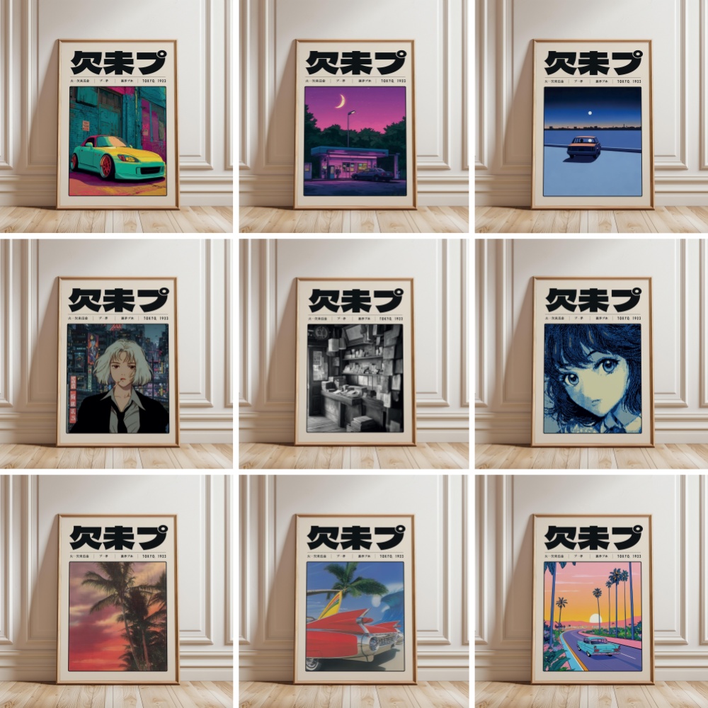 Japanese Lifestyle And Culture - レトロな日本のベイパーワーブ東京 1923 スタイル Y2K インディーカルチャーキャンバス印刷ポスターと絵画壁アート家の装飾壁画クアドロス
