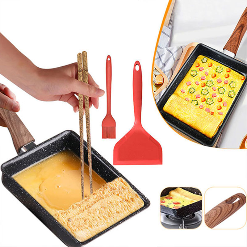 Cast Iron Tetsubin - 卵焼き日本オムレツパンテフロン加工卵パンスキレット長方形卵パン小さな卵フライパン調理ツール付き