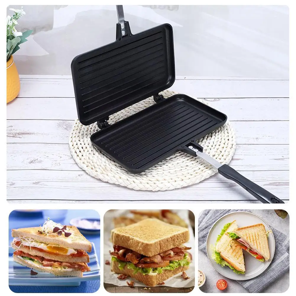 Cast Iron Tetsubin - 両面フライパンノンスティックサンドイッチメーカーワッフルパンケーキスナックグリドルパンパンバーベキュープレートキッチン調理ツール