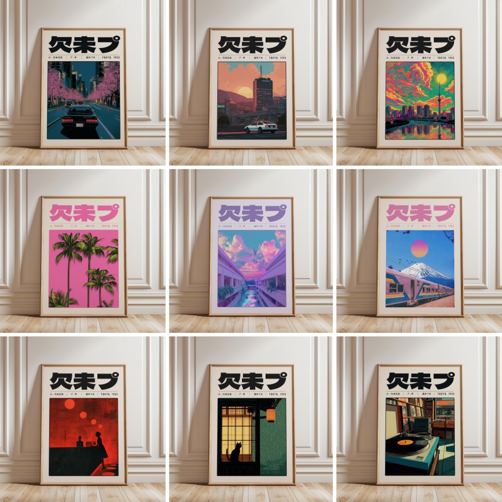Japanese Lifestyle And Culture - Y2K インディー文化日本パターン和風東京ベイパーワープポスター画像キャンバス絵画壁の装飾家の壁画クアドロス