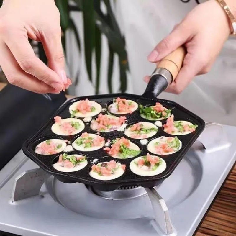 プロの誘導鋳鉄ガスストーブベーキングパン、14穴、パンケーキ - Cast Iron Tetsubin のレビューと価格