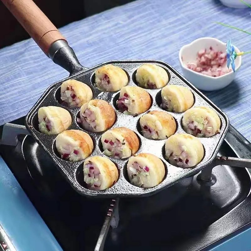 プロの誘導鋳鉄ガスストーブベーキングパン、14穴、パンケーキ - Cast Iron Tetsubin のレビューと価格