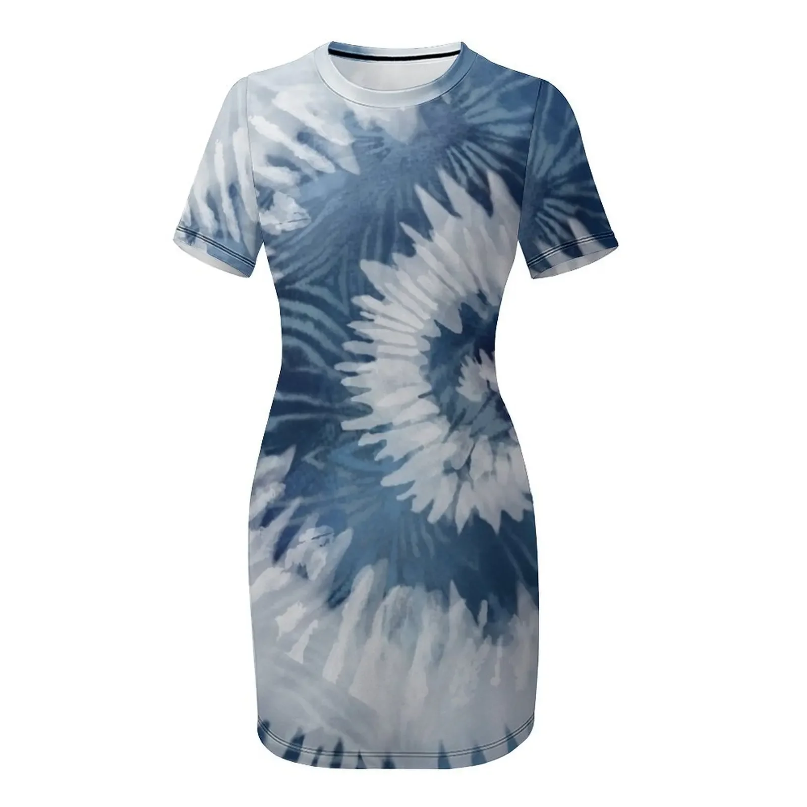 インディゴタイダイ抽象模様のシボリバティック半袖ドレスエレガ - Shibori Tie Dye のレビューと価格