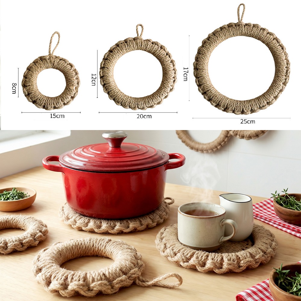 2個入り素朴なジュート織りトリベット、ボヘミアン風ホットパッ - Cast Iron Tetsubin のレビューと価格
