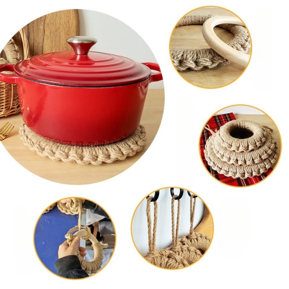 2個入り素朴なジュート織りトリベット、ボヘミアン風ホットパッ - Cast Iron Tetsubin のレビューと価格