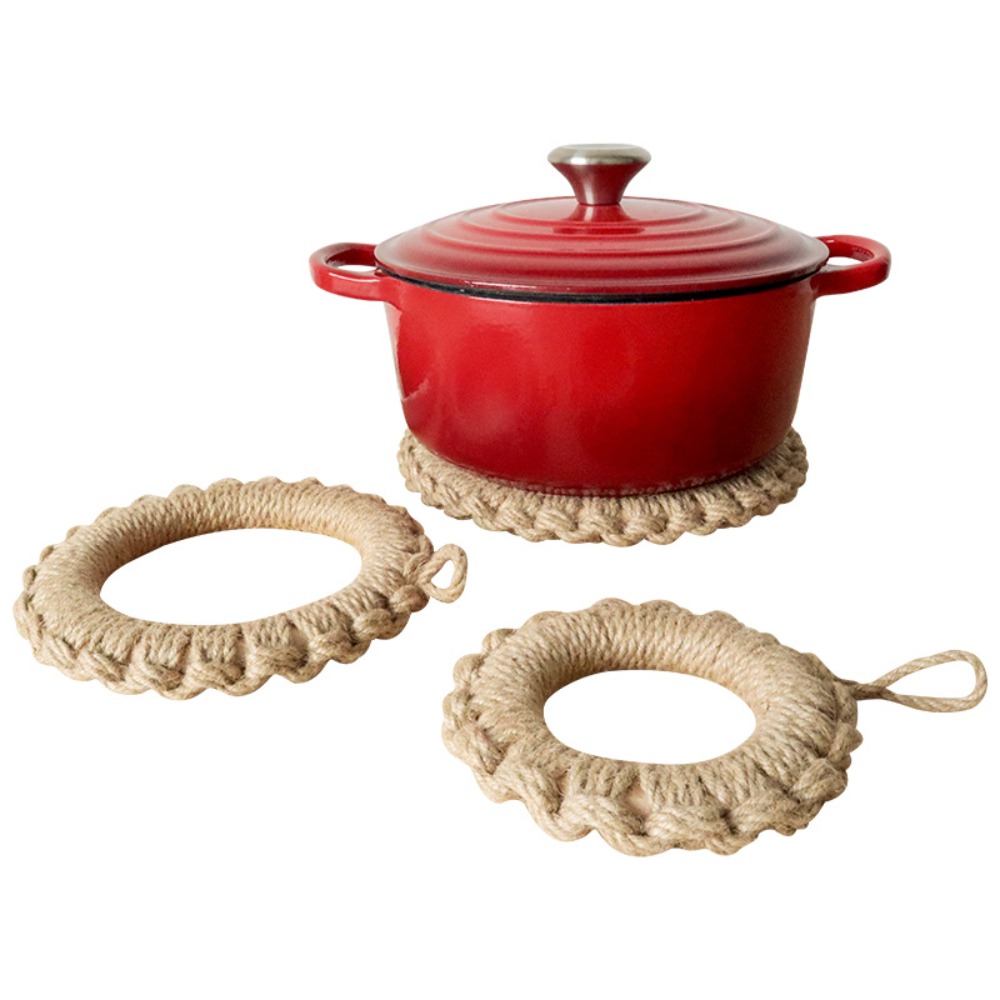 2個入り素朴なジュート織りトリベット、ボヘミアン風ホットパッ - Cast Iron Tetsubin のレビューと価格