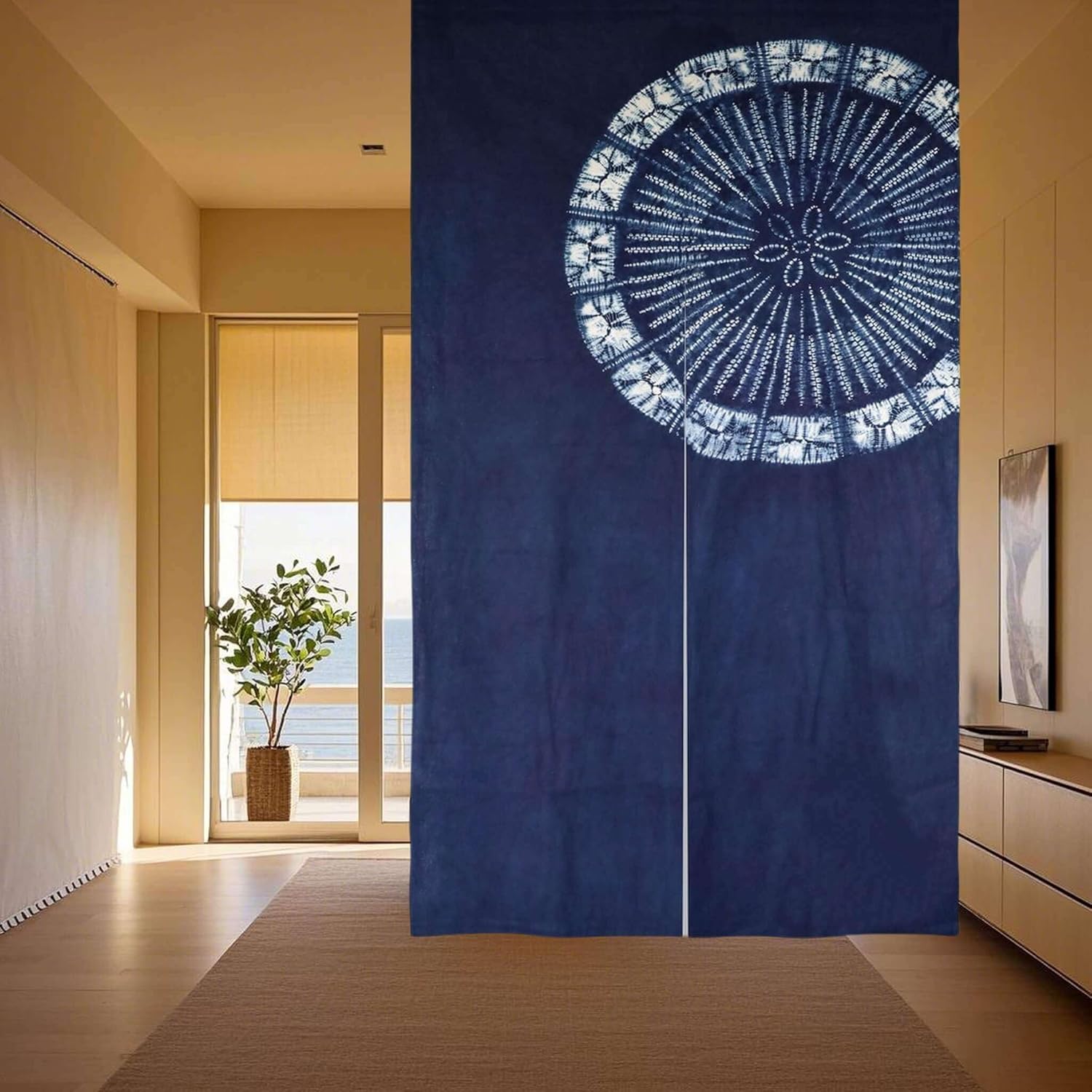 手染め日本製カーテン/絞り染め綿ドアカーテン/各種柄(禅曼荼 - Shibori Tie Dye のレビューと価格