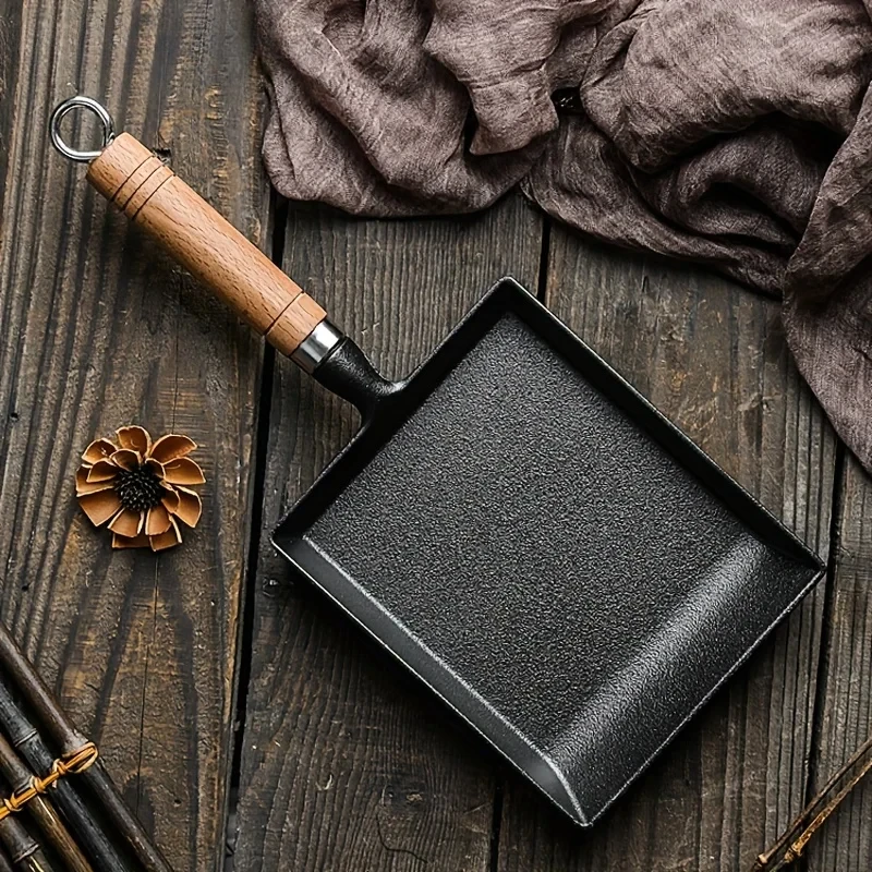 日本の鋳鉄フライパン、黒のタマゴヤキオムレツ、焦げ付き防止鍋 - Cast Iron Tetsubin のレビューと価格