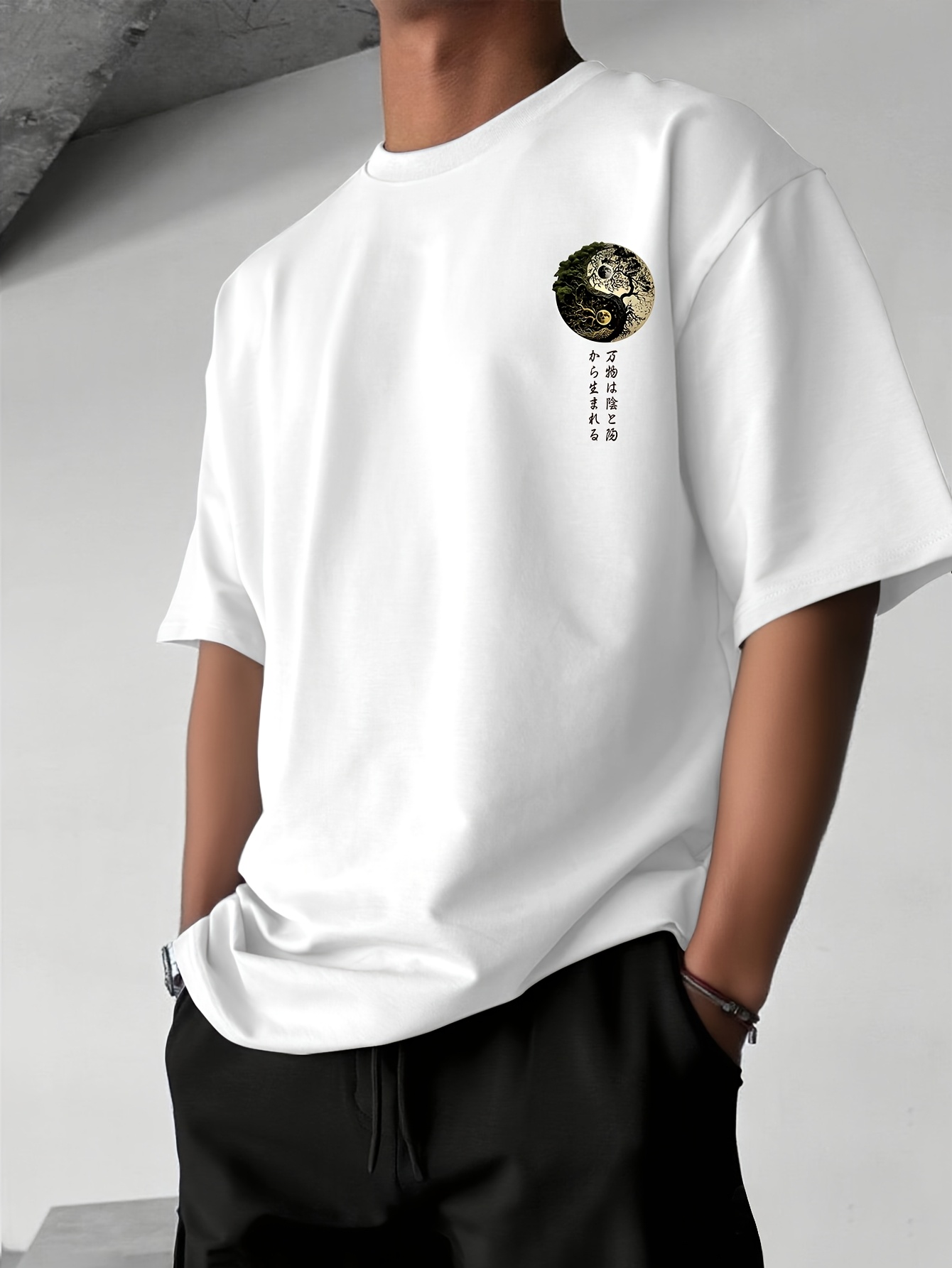 陰陽生命の樹日本書道グラフィックTシャツ男性用通気性100％ - Japanese Daily Lifestyle のレビューと価格