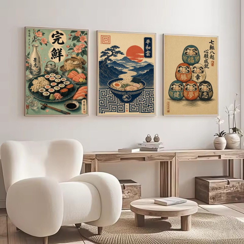 ヴィンテージミニマリスト日本の伝統文化人形寿司桜美的ポスター - Japanese Lifestyle And Culture のレビューと価格